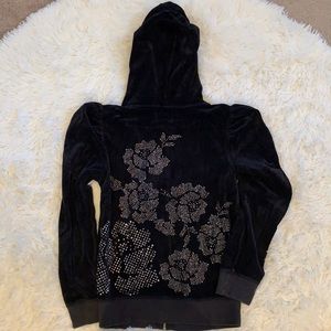 Juicy Couture Velour Silver Flower Print Hoodie